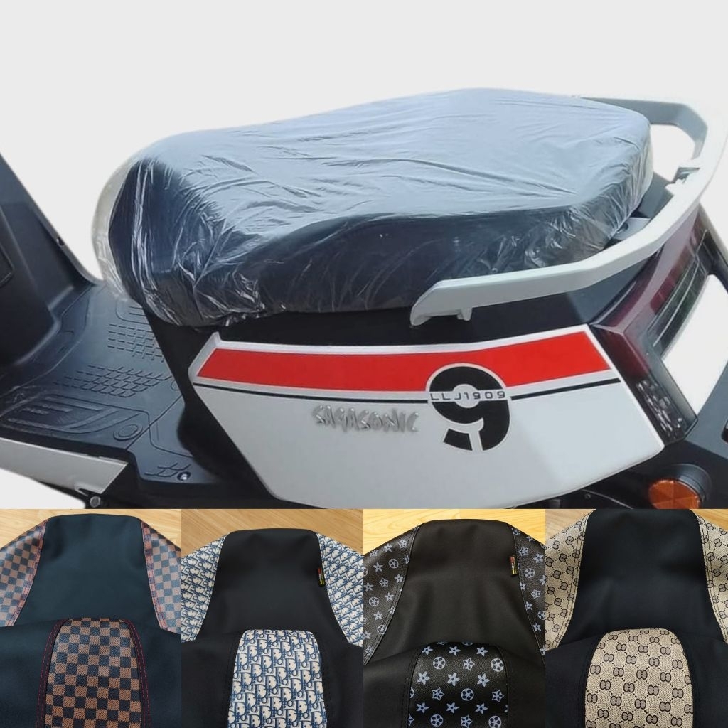 หนังหุ้มเบาะรถไฟฟ้า skg ไลอ้อน z2 สำหรับเบาะเดิมเเละปาดหนังเรดเดอร์ดำตัดลายแฟชั่นงานไม่ใช่ยางยืด