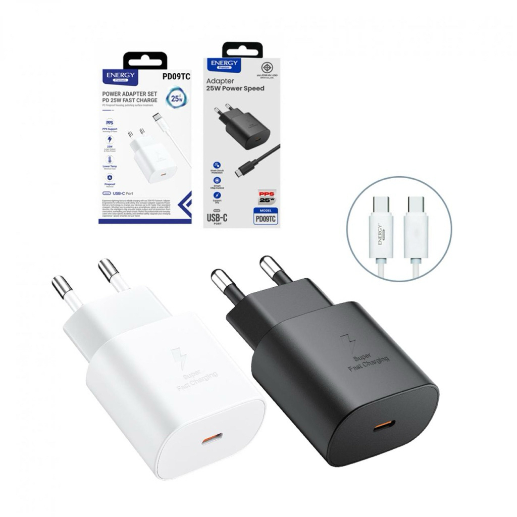 หัวชาร์ พร้อมสาย HSPD09-TC : อะแดปเตอร์พร้อมสาย HSPD09 ชาร์จเร็ว PD25W 1 พอร์ต รองรับ SMA05s/A05 ประกัน 6 เดือน