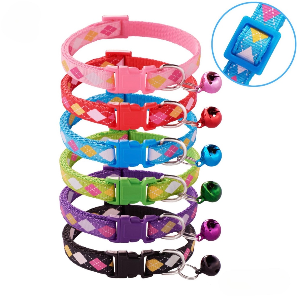 PP-1322 ปลอกคอสัตว์เลี้ยง สุนัขแมว มีกระดิ่งน่ารัก 6 สี ปรับได้ ลายสามเหลี่ยม ใส่แล้วเด่น 🐶🐱🔔