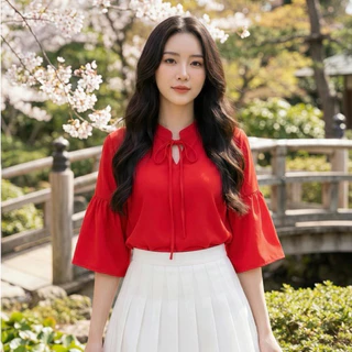 เสื้อคอจีนผูกโบว์ รุ่น Chinese collar shirt