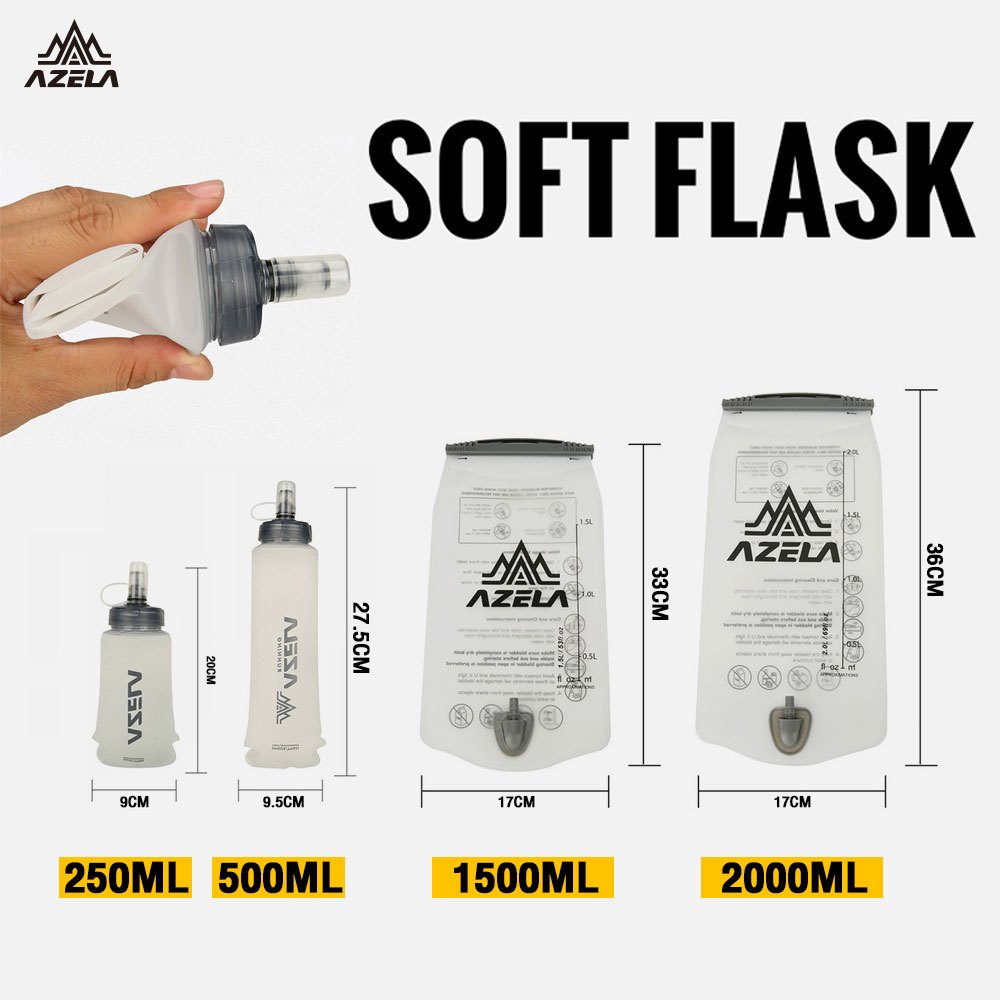 ถุงน้ำวิ่งเทรล AZELA (สีขาว) ขนาด 250 มล.500 มล.1.5 ลิตร 2 ลิตร สำหรับวิ่ง Half, Full Marathon ของแท้ 100%