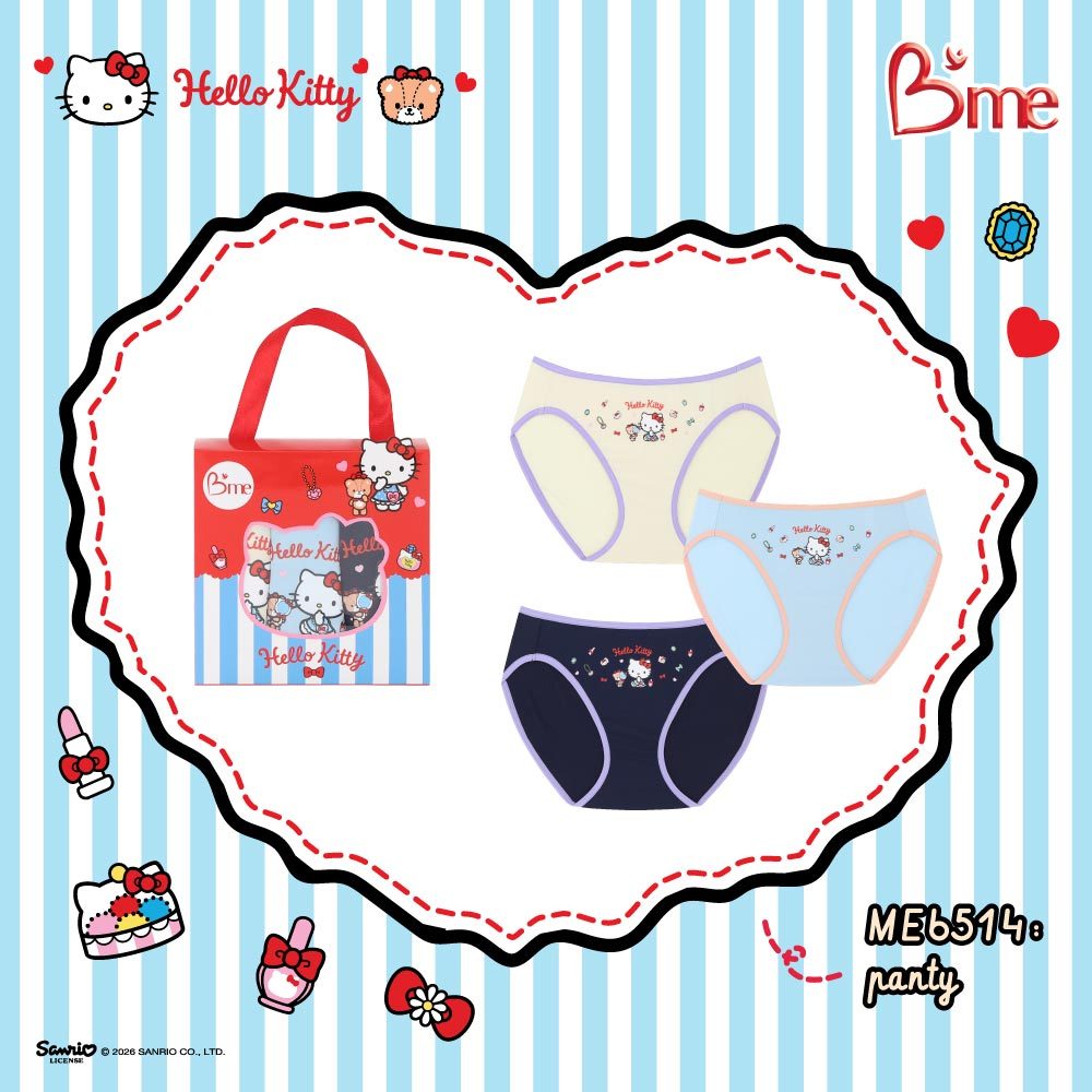 B'me กางเกงในเอวต่ำ รุ่น ME6514 (Hello Kitty) แพ็ก3ตัว คละสี สีครีม ฟ้า กรม, ชมพูอ่อน สีโอลด์โรส ดำ ME1514 ME1709 ME1710
