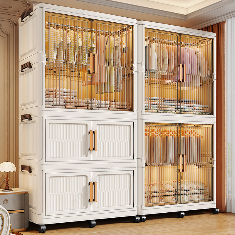 ตู้เสื้อผ้าพับเก็บได้70/80CM ตู้เก็บของขนาดใหญ่ พร้อมล้อเลื่อน ตู้เก็บของ ประตูคู่ กันฝุ่นและกันน้ำ ทนทา ตู้อเนกประสงค์