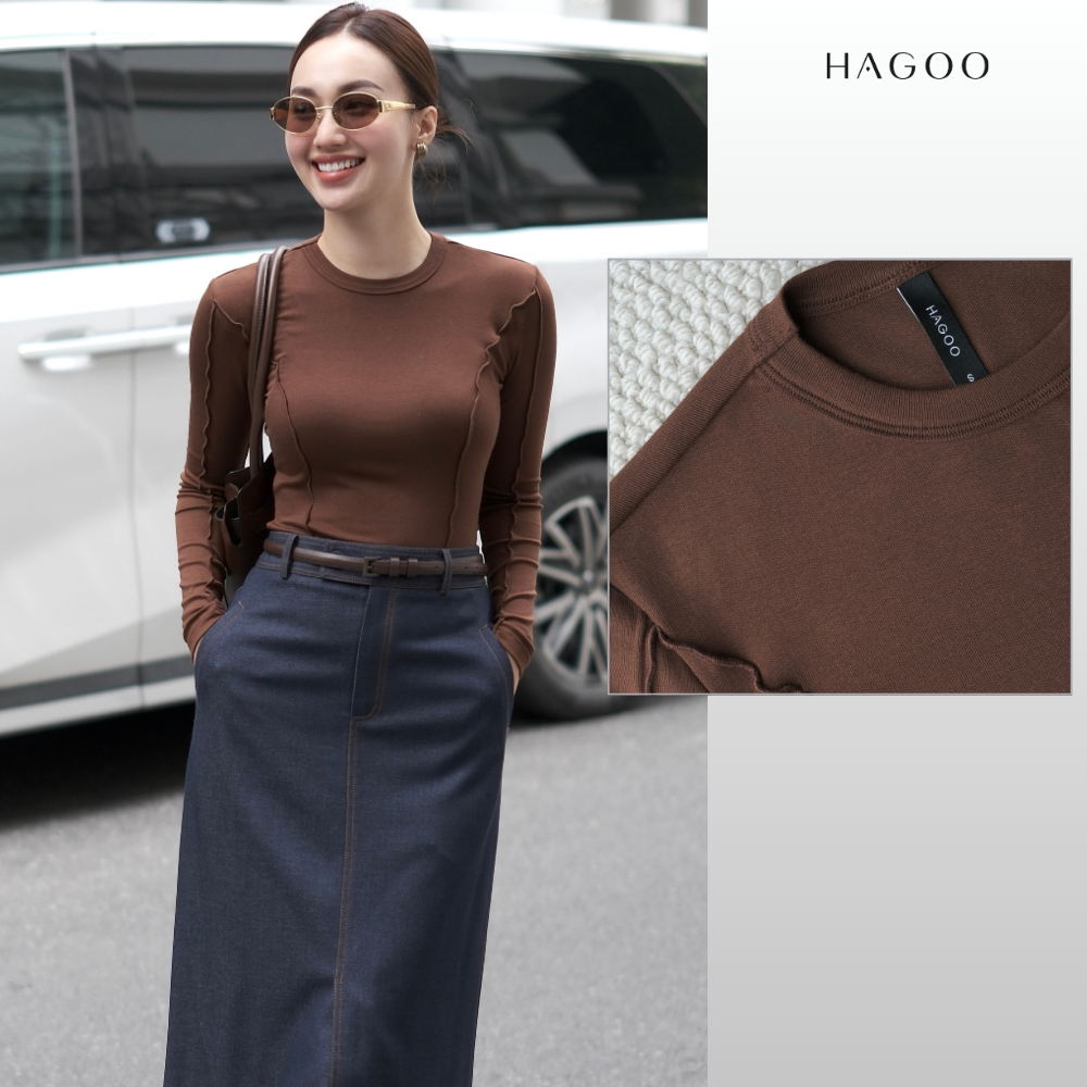 HAGOO เสื้อแขนสั้น จับจีบระบาย ดีไซน์สุภาพ ใส่ทำงานได้ [A8041]