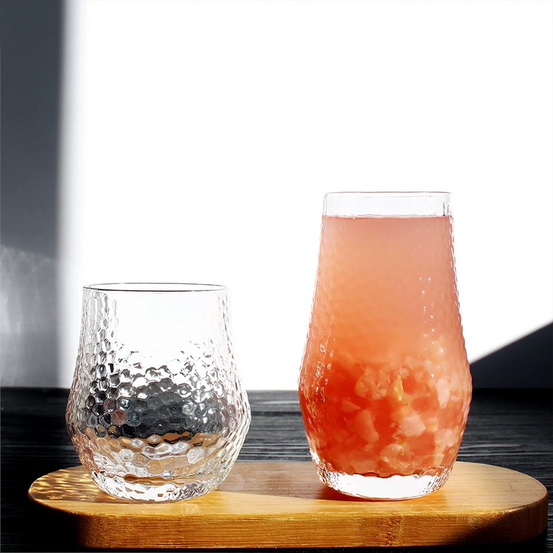 แก้วใส Hammered Glass Tumbler แก้วใสลายค้อน สไตล์คาเฟ่  มินิมอล