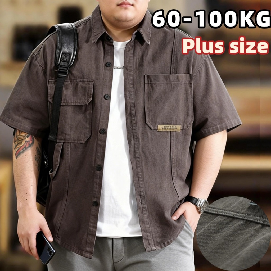 ✨60-100KG✨ เสื้อคนอ้วน เสื้อเชิ้ตผู้ชาย ทรงหลวม ผ้าดี คัตติ่งเนียบ Cargo Shirt รุ่นผ้าไม่หนา น้ำหนักเบา