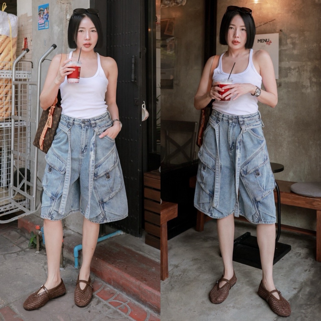 Cargo Shorts Jeans กางเกงยีนส์คาร์โก้ขา3ส่วนรุ่น 62005 TAG FSY 🇰🇷