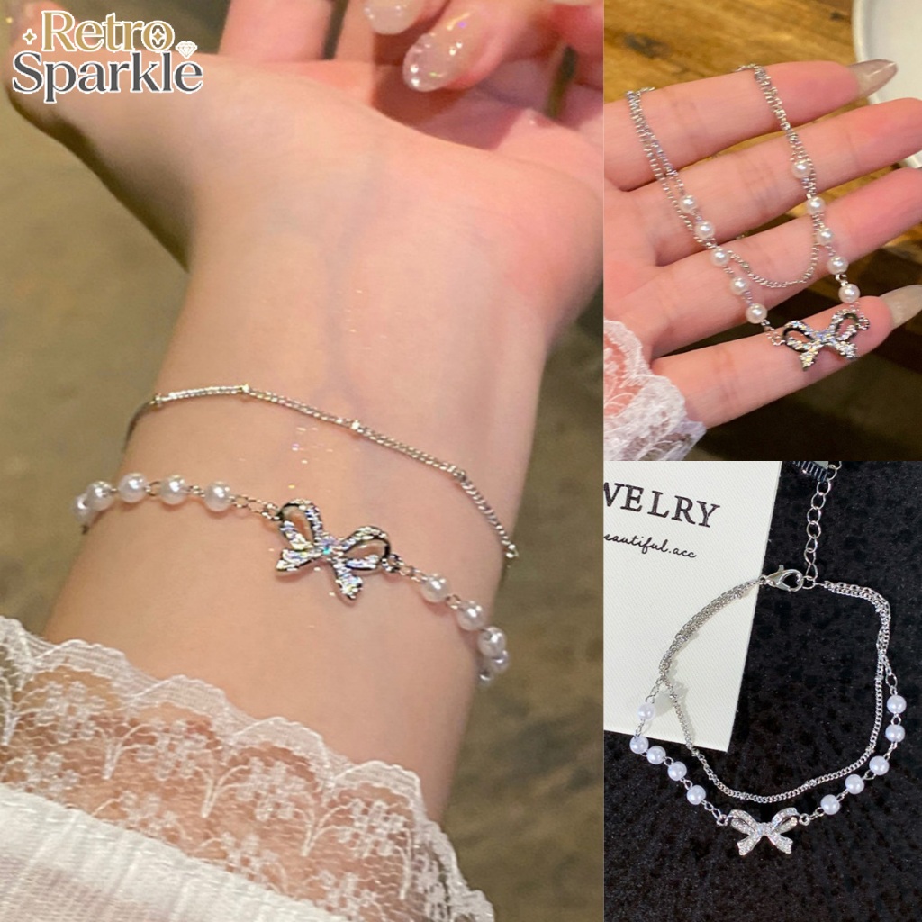 Retro Sparkle✨✨กำไลข้อมือสำหรับผู้หญิง สร้อยข้อมือผีเสื้อแฟชั่น สไตล์เกาหลี ปรับได้ งานแฮนด์เมด
