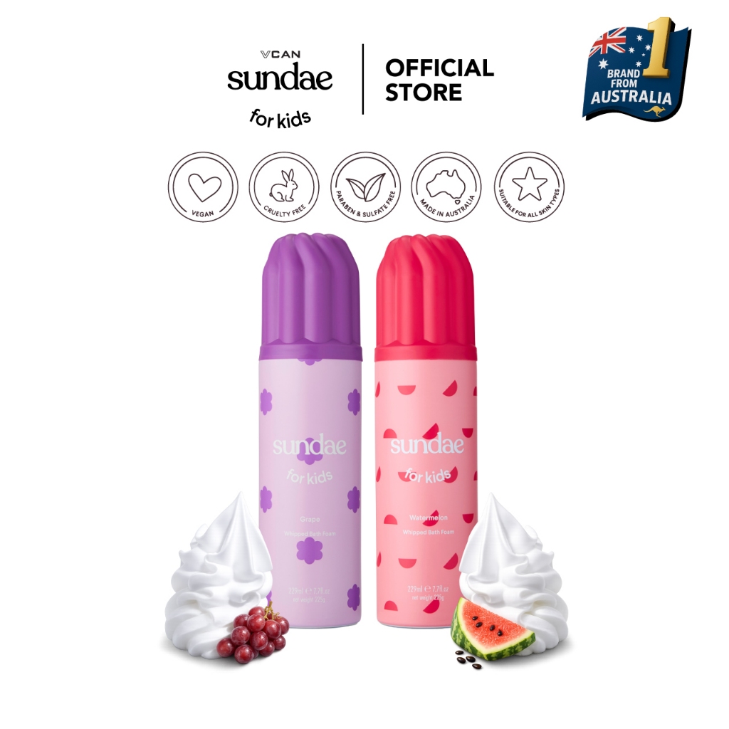 Sundae Kids Whipped Bath Foam 225g. ซันเด วิปโฟมอาบน้ำ สำหรับเด็ก (สบู่ ครีมอาบน้ำ Body Wash)