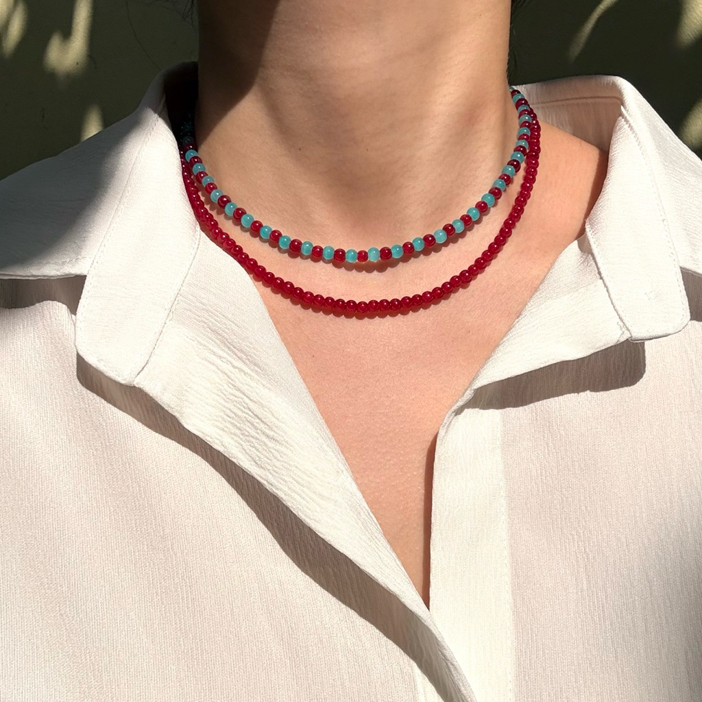 Piing me Necklace | สร้อยคอลูกปัดหยกเทียมเม็ดเล็ก (4 มิล)