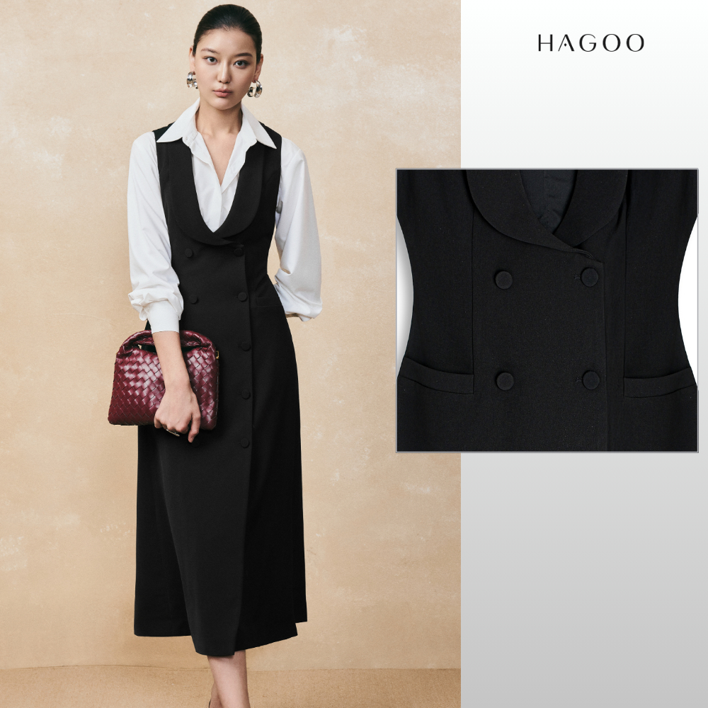 HAGOO Vest Dress ดีไซน์กระดุมสองแถว ทรงสุภาพหรู สำหรับทำงาน [V9035]