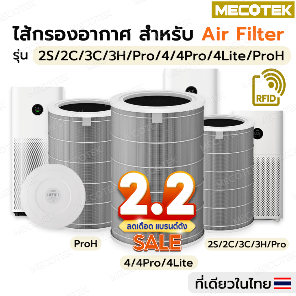 โปร2•2🎁สีเทาhepa H13(มี RFID)สำหรับ Xiaomi Mi Air Purifier Filter รุ่น 2S/2H/3C/Pro/ Xiaomi 4/ 4lite ไส้กรองเสี่ยวหมี่