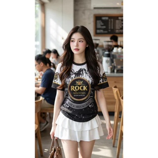 เสื้อคอกลมลายโซดาล็อกใส่สบายระบายอากาศผ้าไมโคร