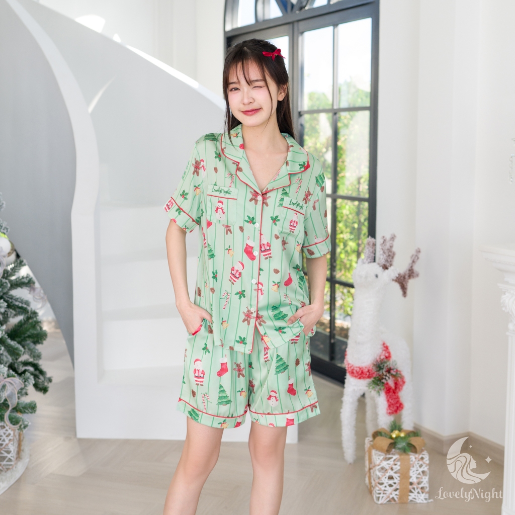 ชุดนอน LovelyNight แขนสั้น-ขาสั้น Xmas Green A90