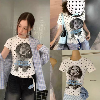 ส่งด่วน 🐶 𝐖𝐆.𝐖𝐄 8502  เสื้อยืดคอกลม แขนสั้น พิมพ์ลายน้องหมา …