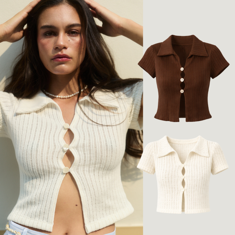 Nichii - Meimei Knitted Top เสื้อเชิ้ต แขนสั้น ผ้าไหมพรม