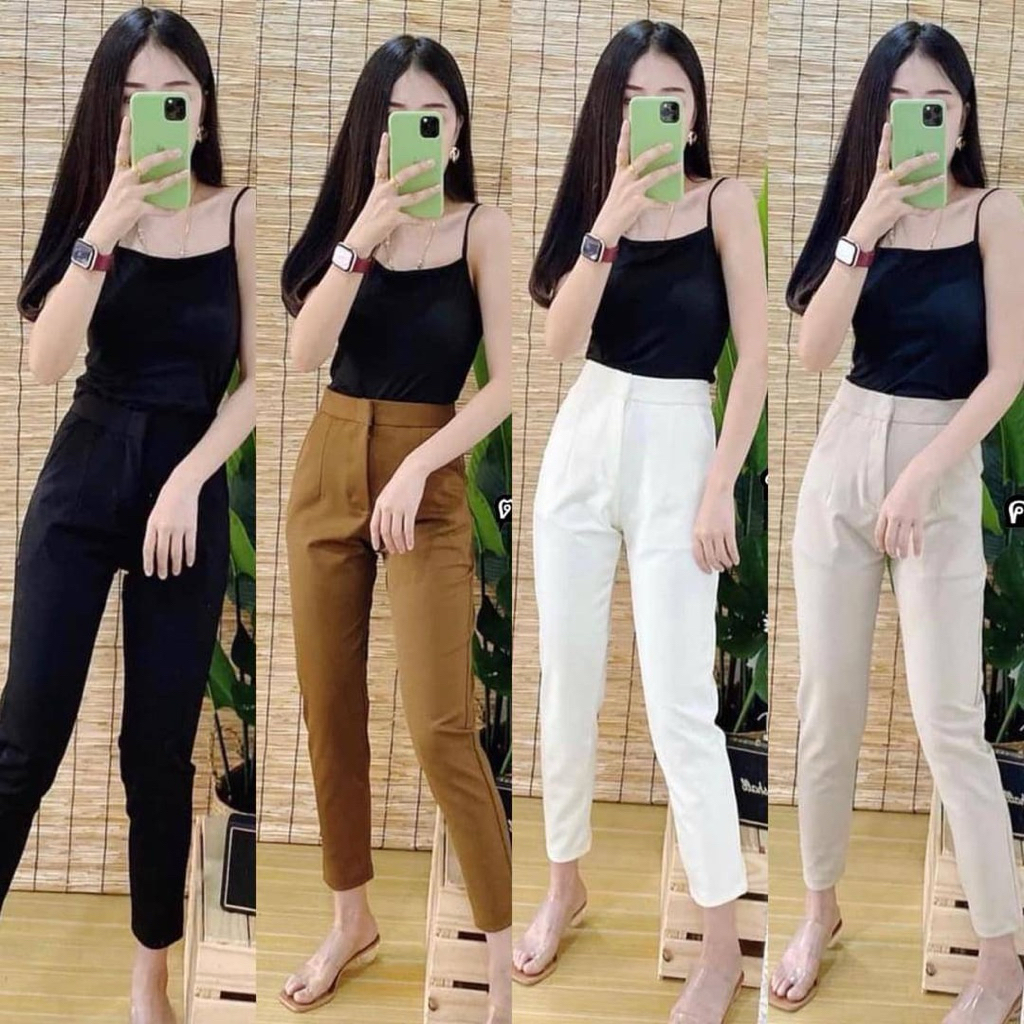 กางเกง 9 ส่วน ตะขอหน้า มีกระเป๋า2 ข้าง ผ้าซาร่าห์