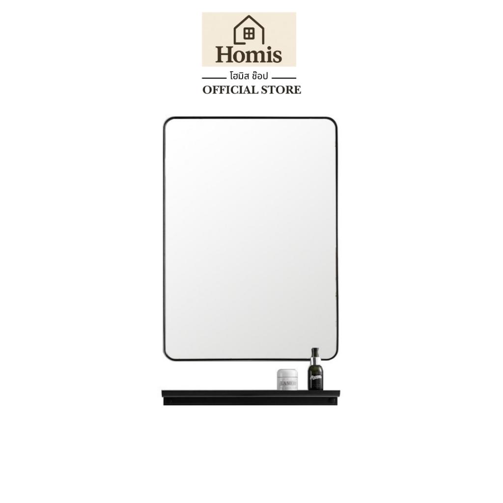 Homis กระจกเงาติดผนัง กระจกห้องน้ำ พร้อมชั้นวางของ สีดำ ขนาด60x40ซม. wall mirror รุ่น mirror-003