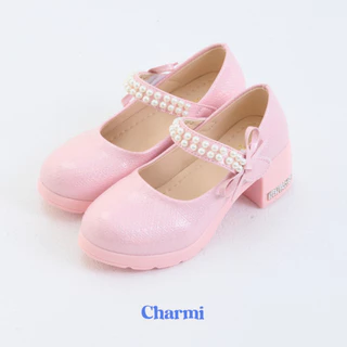 VIDA - CHARMI รองเท้าส้นสูงเด็กผู้หญิงสายคาดประดับมุกตกแต่งโบว์ ไซซ์ 31-36