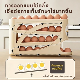 กล่องเก็บไข่แบบเลื่อน ชั้นเก็บไข่ 4ชั้น บรรจุได้สูงสุด30ฟอง เลื่อนเองอัตโนมัติ วางในตู้เย็นได้