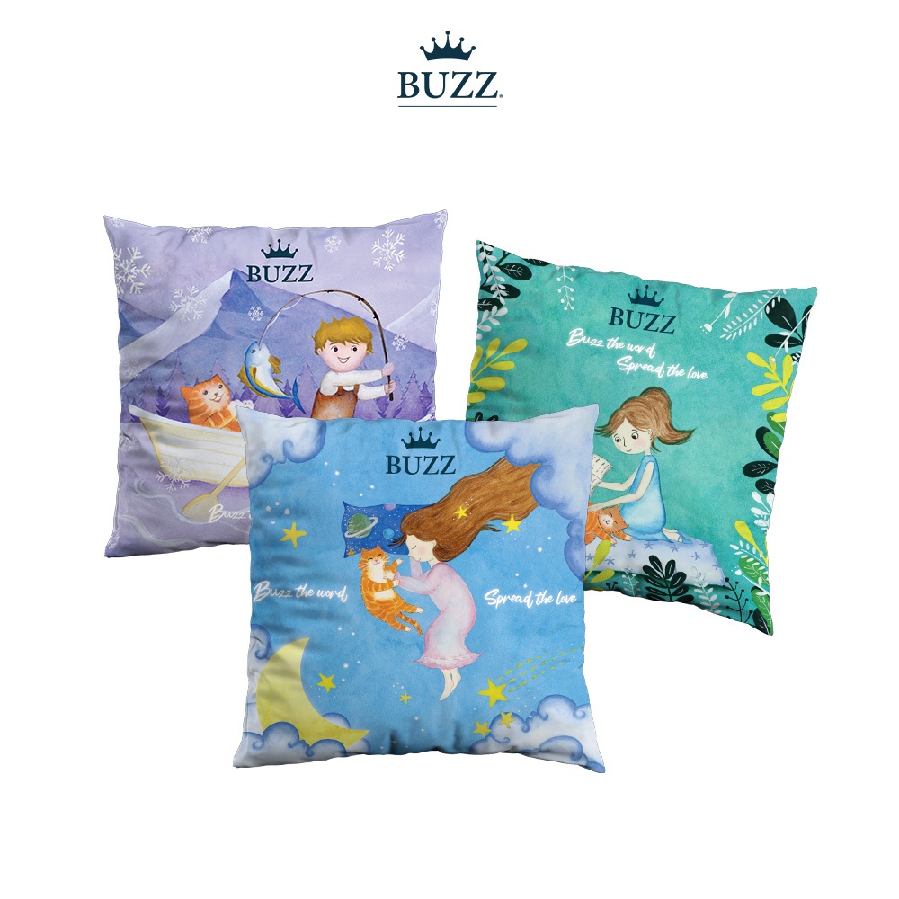 [GIFT] BUZZ หมอนอิง Netura Pillow หมอนแห่งความสุข ลายเด็กหญิงและเจ้าแมวตัวโปรด (คละแบบ คละสี)