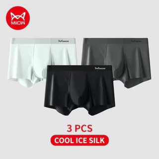 Miiow 3ตัว กางเกงบ๊อกเซอร์ผู้ชาย Ice Silk Boxer กางเกงชั้นในเย็นไม่มีรอยต่อ Breathable ด่วนแห้งบ๊อกเซอร์