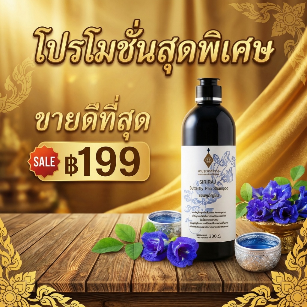 Butterfly Pea Herbal Shampoo ศิริราช บำรุงรากผม