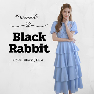 HW03 Black Rabbit Dress ชุดเดรสยาวผ้านิ่ม เล่นระบายเป็นชั้นล…
