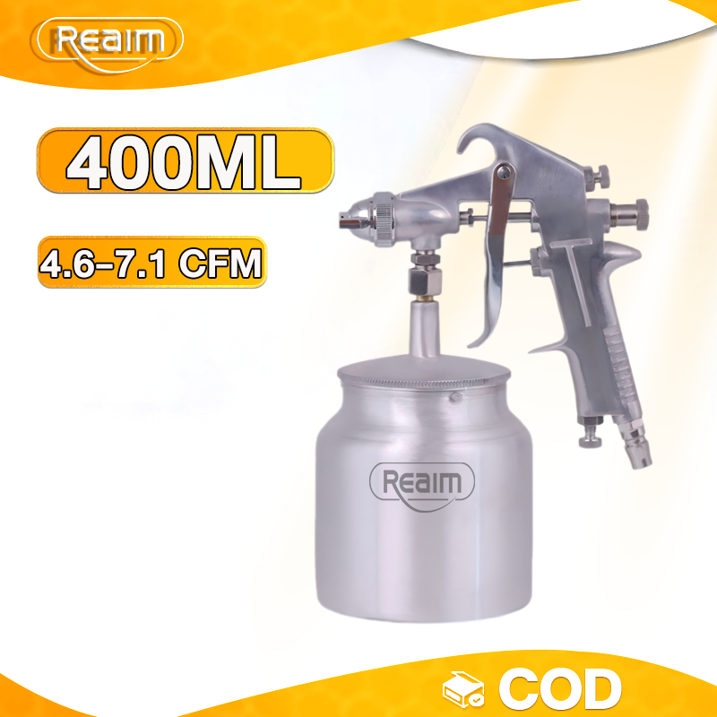 REAIM กาพ่นสี แบบกาบน 400ml ปรับแรงดันลมได้ 4.0-5.0บาร์  ปืนฉีดลม SPRAY GUN