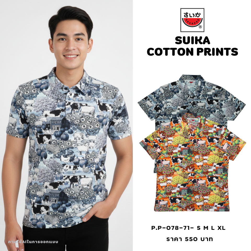 เสื้อแตงโม (SUIKA) -เสื้อยืดคอปกพิมพ์ลาย  ( P.P-078)