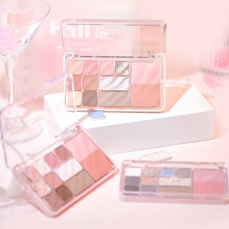 YOTAI อายแชโดว์ พาเลทอายแชโดว์ 12 สี บลัชออน+ไฮไลต์+เฉดดิ้ง จบในตลับเดียว พีชชมพู บ๊วยหวาน ยีนส์วินเทจ กันน้ํา ติดทนนาน