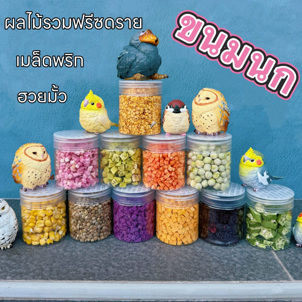 ขนมนก【กระปุก เล็ก】เมล็ดพริก ผลไม้รวมฟรีซดราย(FD) ฮวยมั้ว นกกัดง่าย โดยเฉพาะนกขนาดเล็ก ขนมนกแก้ว