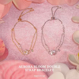 กำไล Aurora Bloom Double Strap Bracelet สายรูด *ล๊อตใหม่เพิ่มจี้หัวใจ* วัสดุพิเศษ Mother of Pearl - The Green Box