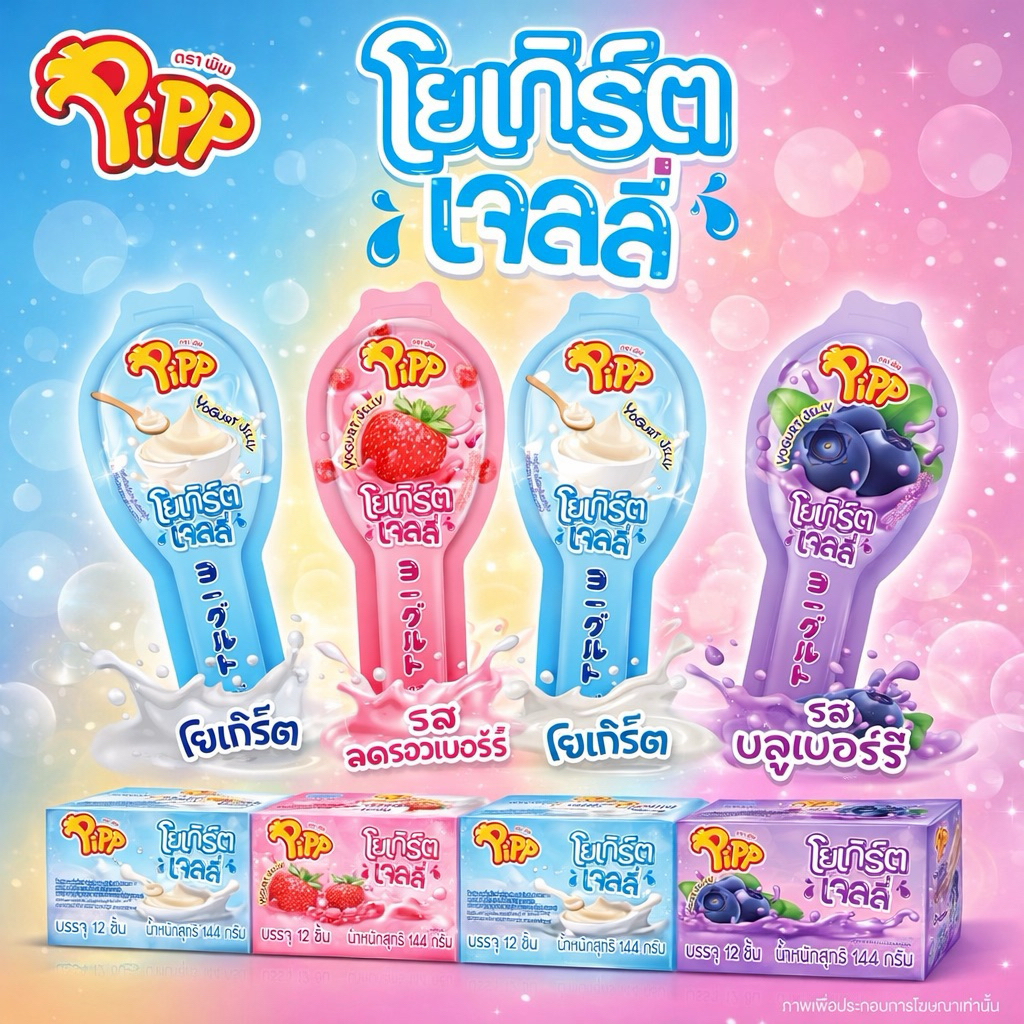 [ครึ่งกล่อง/ยกกล่อง] โยเกิร์ตเจลลี่ ตราpipp เลือกรสชาติได้