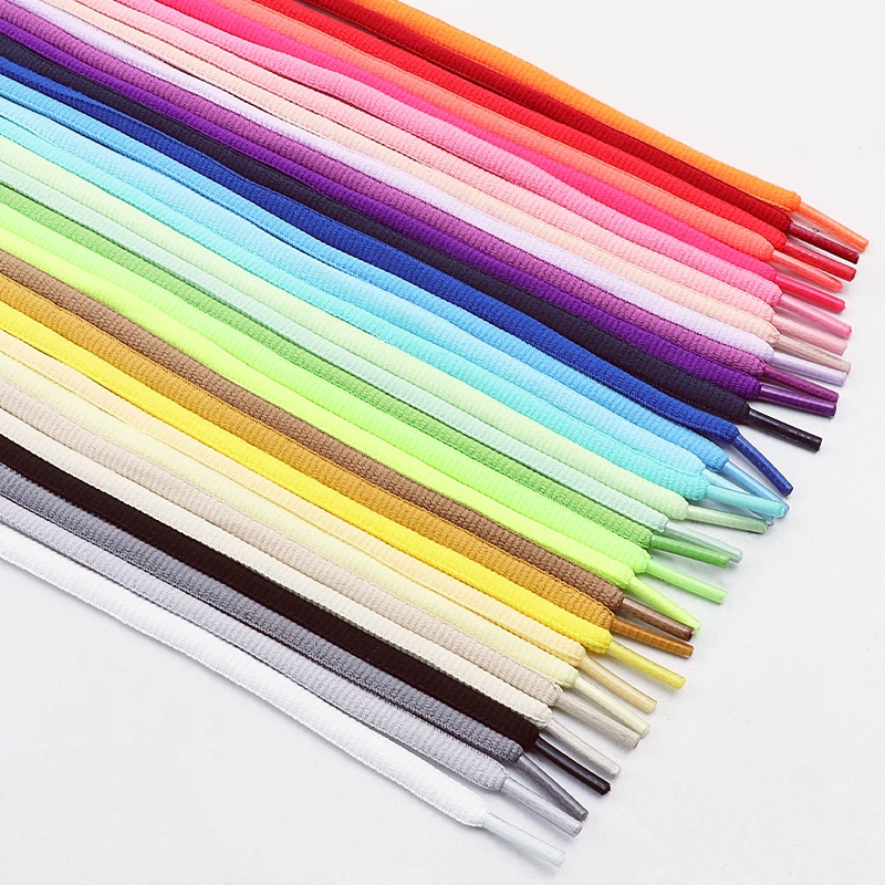 เชือกรองเท้าแบบครึ่งวงกลมคลาสสิก 2 คู่ กว้าง 4 มม. สีพื้น คุณภาพดี สำหรับรองเท้าผ้าใบ ขนาด 100/120/140/160 ซม