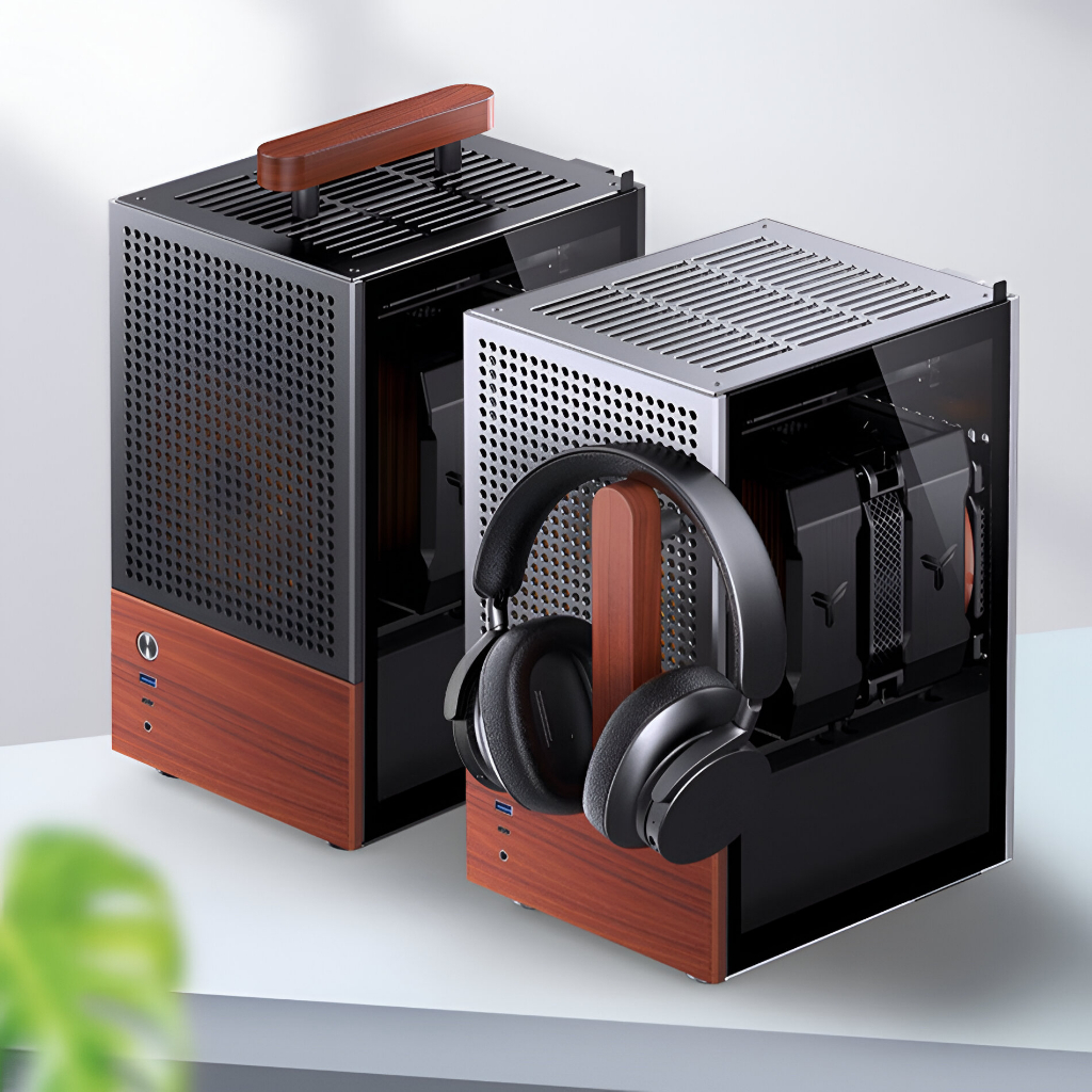 เคส itx Aluminum สีดำ / เงิน มีที่หิ้ว วางโมเดล ไม้แท้แต่งลาย กระจกนิรภัย Jonsbo T6 iTX