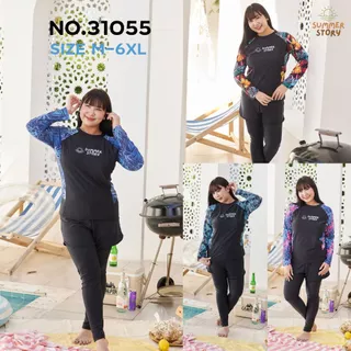 Summer Story ชุดว่ายน้ำผู้หญิงเสื้อแขนยาว กางเกงขาสั้นติดกับกางเกงขายาว 31055 ชุดว่ายน้ำอิสลาม size M-6XL
