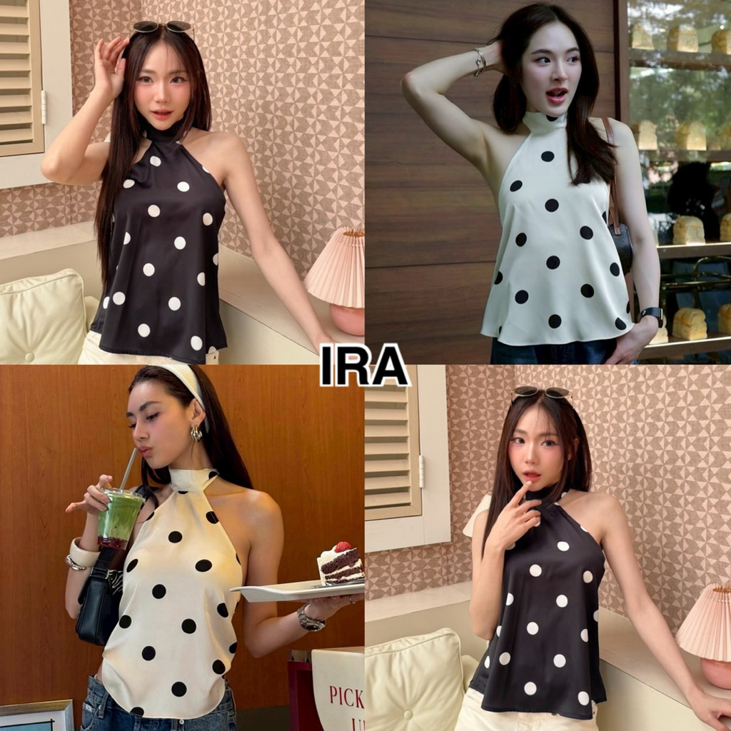 BY IRA (2025.87)Veronica Top  เสื้อคอเต่าแขนกุด ลายจุด สีพื้น มีสายผูกด้านหลัง ทรงปล่อยสวมใส่สบายตัว แมทซ์ได้หลายลุค