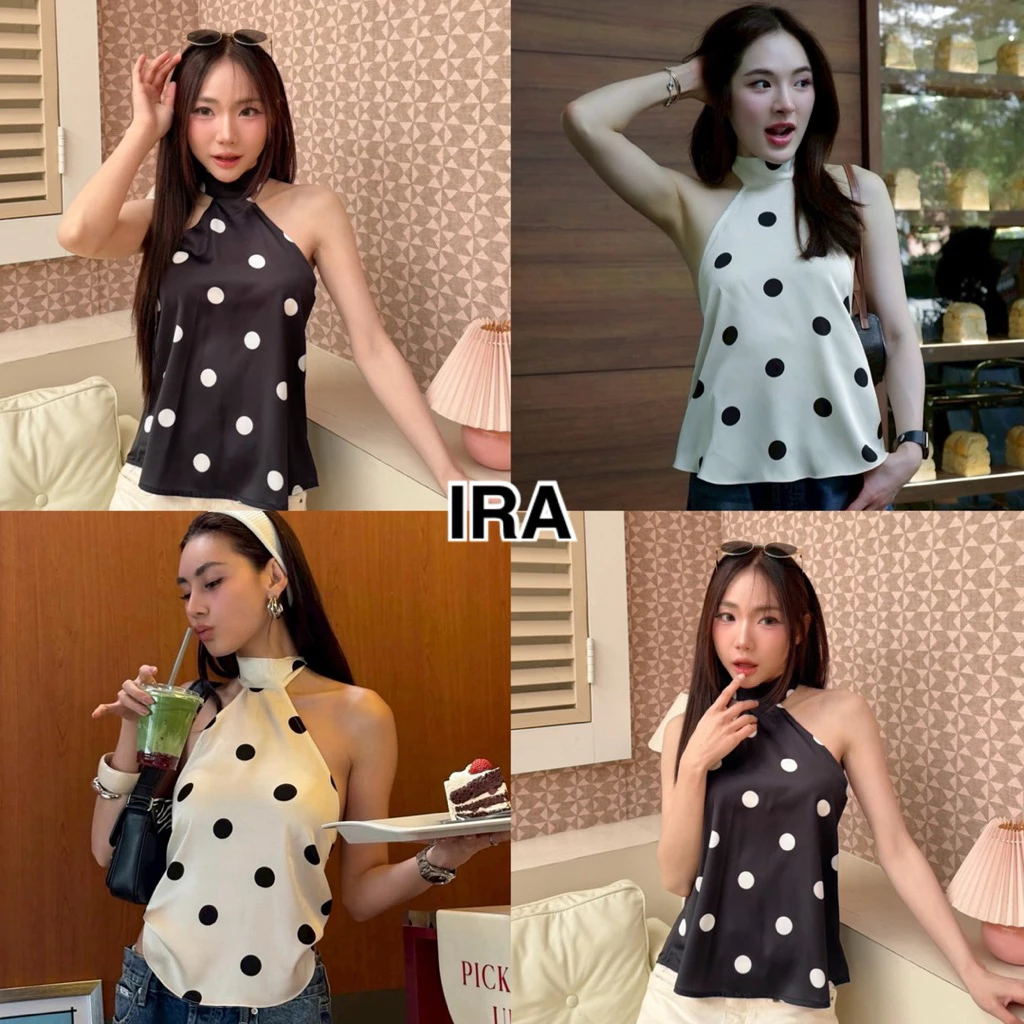 BY IRA (2025.87)Veronica Top เสื้อคอเต่าแขนกุด ลายจุด สีพื้น มีสายผูกด้านหลัง ทรงปล่อยสวมใส่สบายตัว แมทซ์ได้หลายลุค