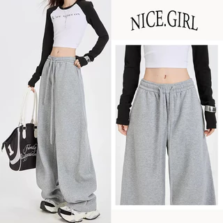 S~5XL Sweatpants Gray กางเกงสีเทาลายดาบโค้ง กางเกงวอร์มสไตล์อเมริกัน แฟชั่นสตรีทเวียร์ 2026 แบบหลวมโคร่ง ขากว้าง HOT