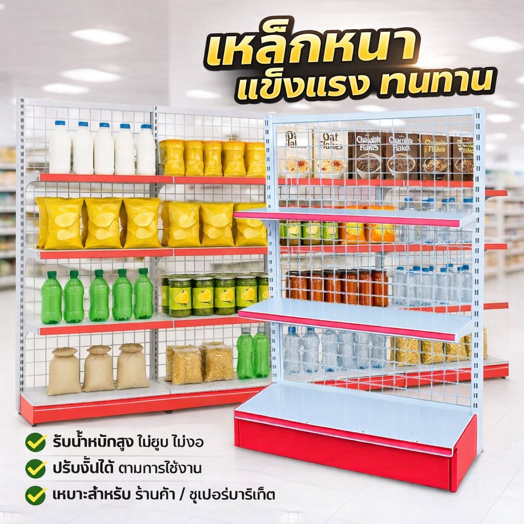 ชั้นวางสินค้ามินิมาร์ท ทำจากเหล็ก ใช้เปิดร้านซุปเปอร์มาเก็ต ร้าสะดวกซื้อได้ รับน้ำหนักชั้นละ50KG