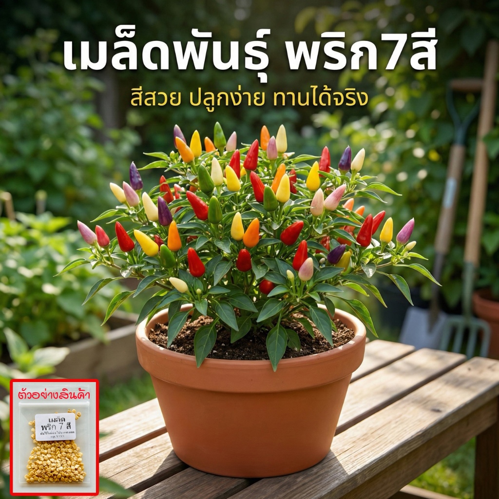 เมล็ดพันธุ์พริกเจ็ดสี พริกสายรุ้ง ประดับได้ ทานได้เผ็ดมาก 30-70 เมล็ด ปลูกง่าย มือใหม่ก็ปลูกได้ (ซื้อ 10 แถม 1 )