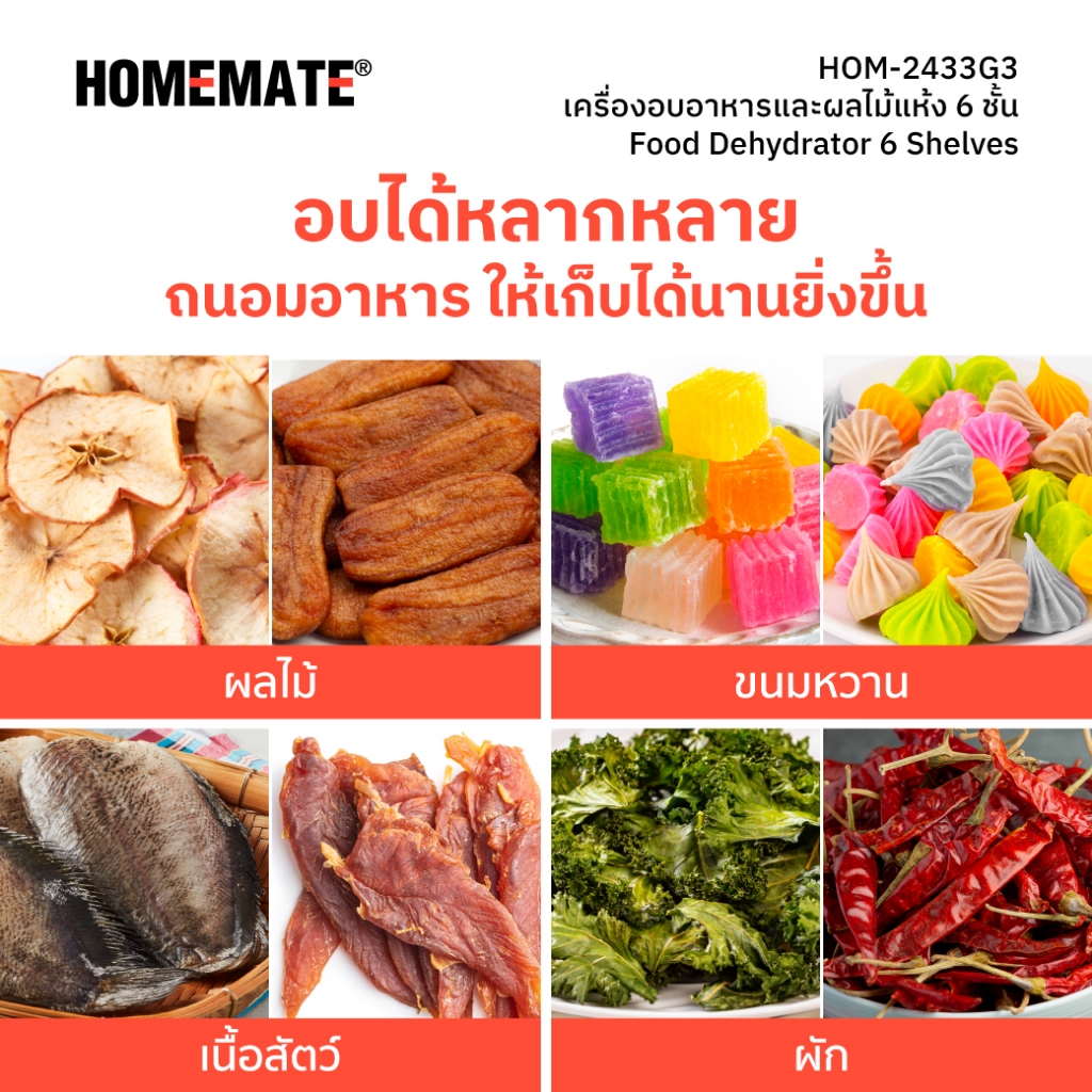 HOMEMATE เครื่องอบอาหารและผลไม้แห้ง 6 ชั้น รุ่น HOM-2433G3 - รูปที่ 5