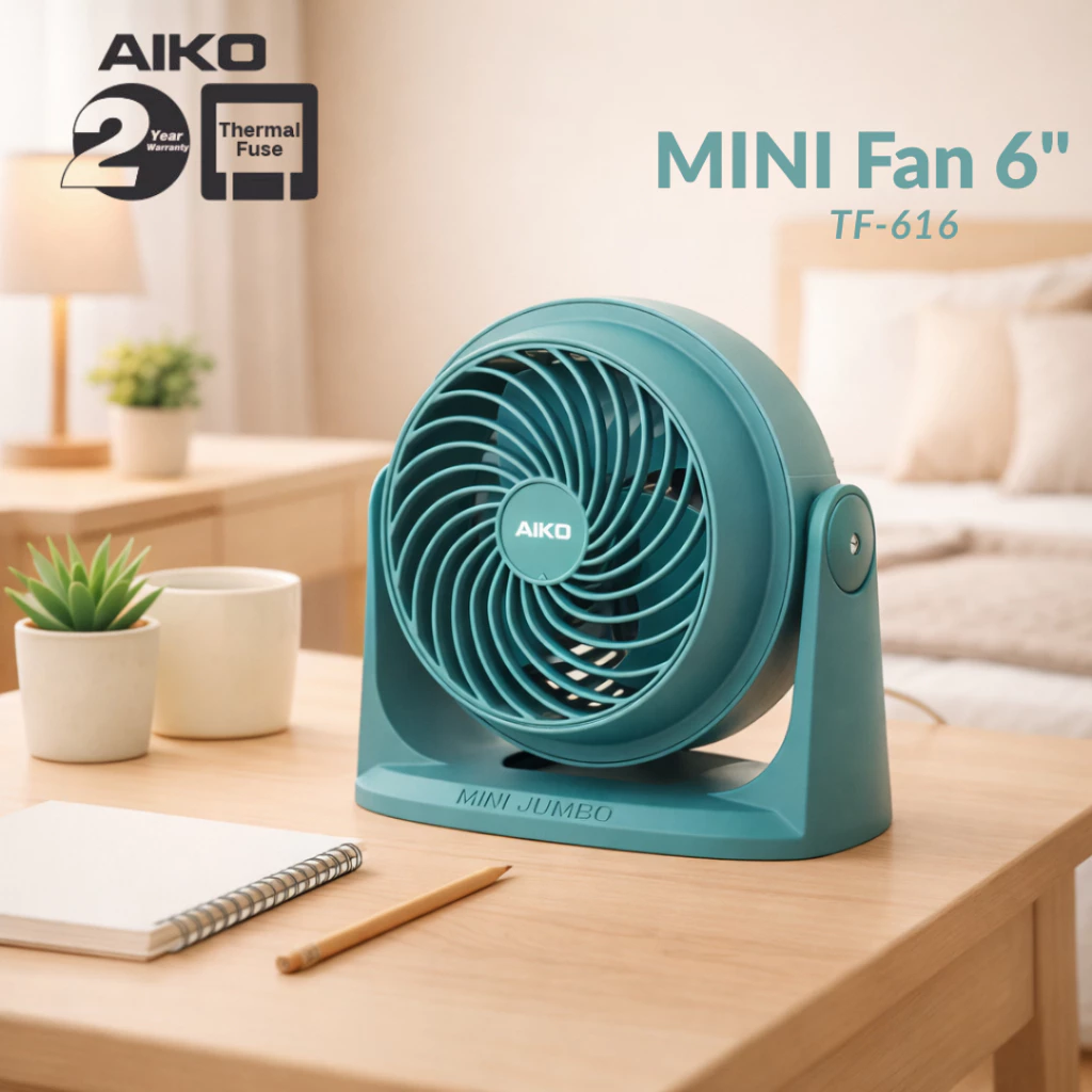 AIKO รุ่น TF-616 สีเขียว พัดลมตั้งโต๊ะ 6 นิ้ว Mini High Velocity Fan 6" เทอร์มอลฟิวส์