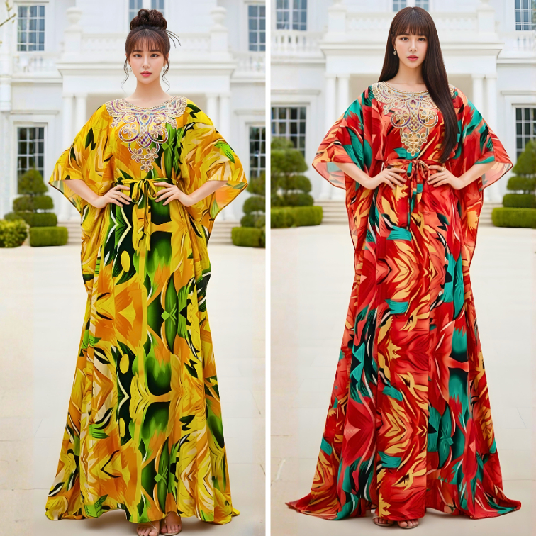 K61-K66 เดรสโบฮีเมี่ยน ทรงแขนระบายปีกค้างคาว  คอปัก สีสันสดใส อก 32-40 นิ้ว ยาว 54 นิ้ว ไซด์ SS / S 