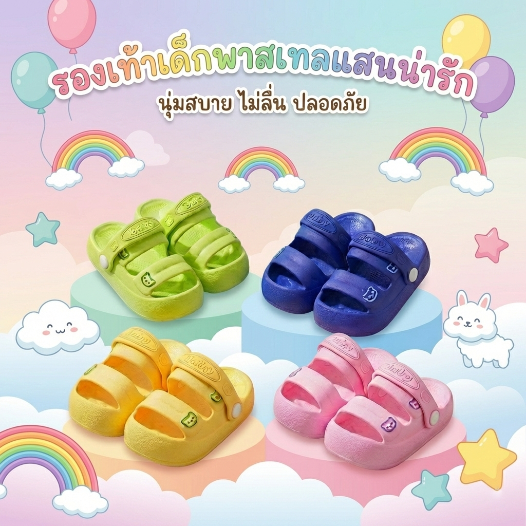 รองเท้าเด็กมินิมอล รัดส้น สีเบจ เบาสบาย ระบายอากาศดี พร้อมส่ง