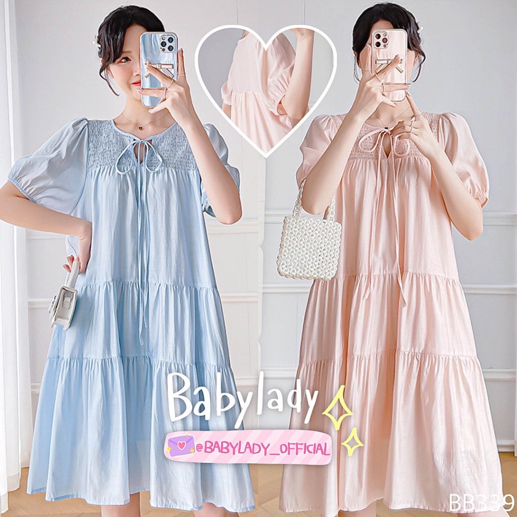 [BB 339] ชุดคลุมท้อง | BABYLADY ♡ - ผ้านิ่มใส่สบาย แขนตุ๊กตา โบว์ช่วงอกผูกได้ ตัดต่อกระโปรง มีซับใน สีพาสเทล