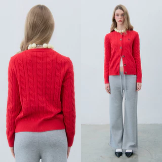 Bemingtop1100(S-M)-BMG Gentle Knit Cardigan - คาดิแกนไหมพรมลายเปียใหญ่ ดีไซน์กระดุมหน้า