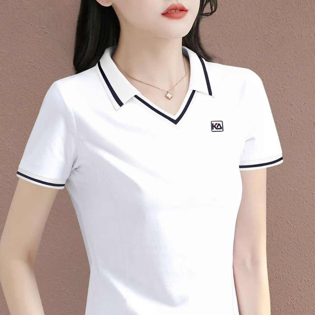 เสื้อโปโลแขนสั้นลำลองสำหรับผู้หญิงรุ่นใหม่ ดีไซน์ปกคุณภาพสูง เหมาะสำหรับคุณแม่วัยกลางคนและผู้สูงอายุ เหมาะสำหรับฤดูร้อนน