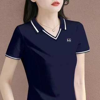 เสื้อโปโลแขนสั้นลำลองสำหรับผู้หญิงรุ่นใหม่ ดีไซน์ปกคุณภาพสูง เหมาะสำหรับคุณแม่วัยกลางคนและผู้สูงอายุ เหมาะสำหรับฤดูร้อนน